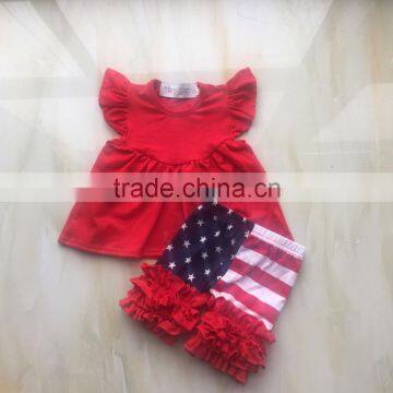 QYM-268 Persnickety remake girls 4th of July outfits Star pattern flutter dress matching ruffle shorts butoique kids outfits