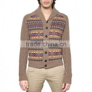 Latest Jacquard Cable Pattern Heavy Knit Cardigan Man Sweater Design