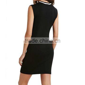 Black Viscos Slim Fit Crew Neck Sleeveless Knitted Dress With Stripes photo-3