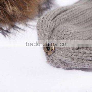 Womens Girls Winter Fur Hat Real Large Raccoon Fur Pom Pom Beanie Winter Hats photo-3