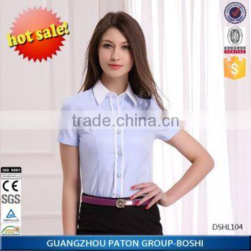 Women Ligh Blue Tailored Short Sleeve Shirt With Contrast Trim (DSHL104) photo-3