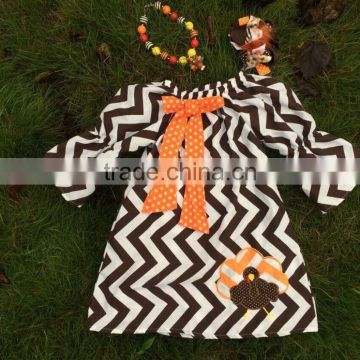 baby girls thanksgiving dress chevron turkey dress baby girls boutique dress smocking children dress Yiwu Mommyhome Garment