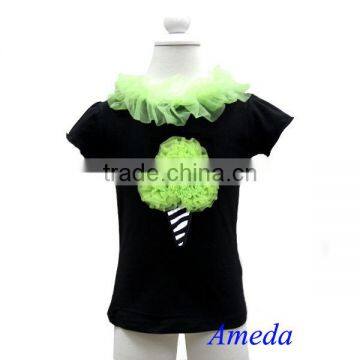 Girls Black Short Sleeves Top Lime Green Zebra Ice Cream Cone 1-10Y