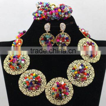 Round Flowered link Necklace African Bridal Coral Beads Earrings Jewelry Sets