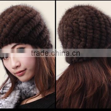 YR428 Europe Belong Fashion Women Headwear Mink Knit Fur Winter Hat