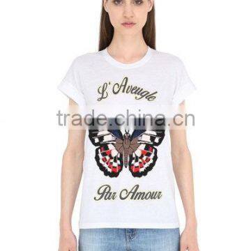 women 100% cotton short sleeve slim fit t-shirt with butterfly printing