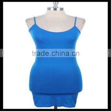 Extra Long Seamless Tunic Dress Slip Camisole Layering Tank Top Blue Color