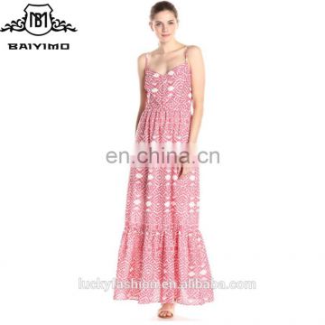 2016 BAIYIMO High Quality Wholesale Women's Floral Print Long Maxi Beach Dress