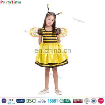 Wholesale lovely kids yellow colour party dress cosplay halloween holiday dresses honey with wings bee costume for children