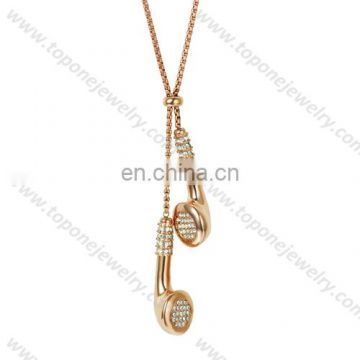 Gold plated earphone stainless steel necklace 2017 cz pendant