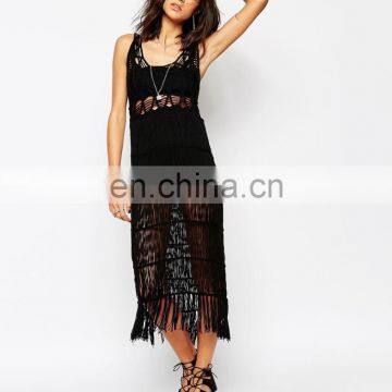 2015 manufacturer Customized plus size women sleeveless Sexy Stretch Crochet Midi Beach Dress