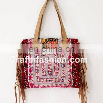 Womens Leather Fringe Handbag Bags- Bohemian Banjara Leather Fringe Ethnic Handbag, Tribal gypsy girl's leather frienge HANDBAG