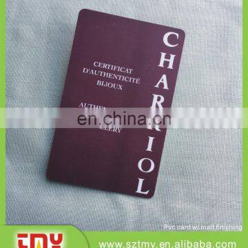 CMYK printing jewelry certification plastic PVC card with signature strip