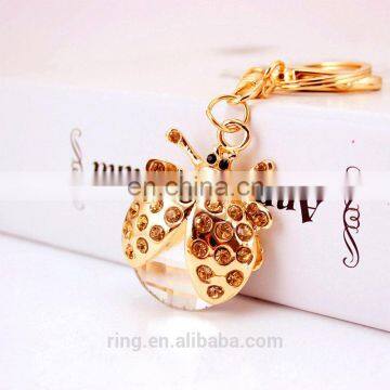 Cute Gold Plated Crystal Beetle Metal Car Keychain photo-3