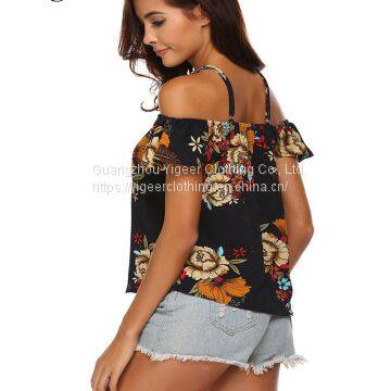 Spaghetti Strap Floral Printed Off Should Blouse