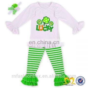 2019 Spring Baby Long Sleeve Shirt Green White Strip Pant Kid Boutique Persnickety Remake Easter Clothes Wholesale Smocked Cloth photo-2