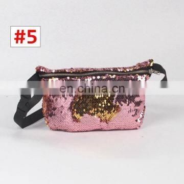 Sequin Woman Waist pockets Girls Purses Travel Bags Solid Patchwork Style 7colors