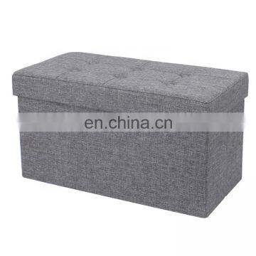 RTS factory wholesale modern home furniture faux linen  foldable ottoman storage ottoman with buttons