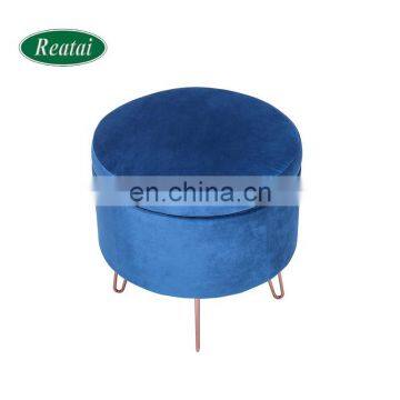 High Quality Living Room Round Foot Rest Dark Green Velvet Storage Ottoman Pouf Stool photo-4