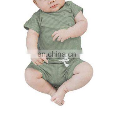 Plain Dyed Boutique Organic Cotton Knitted Ribbed Baby Pajamas Set Wholesale
