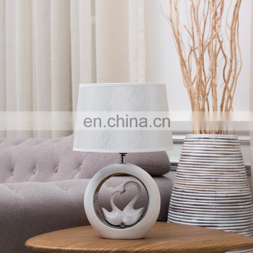 Novel gift item love theme custom swan shape ceramic modern nordic table lamps for hotel home decor