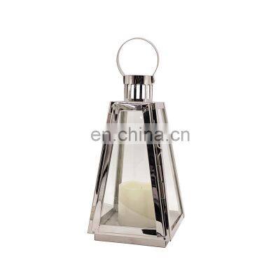 Top 1 New Design Silver Decorative Lanterns Stainless Steel Candle Lantern With LED Candle For Home Decoration