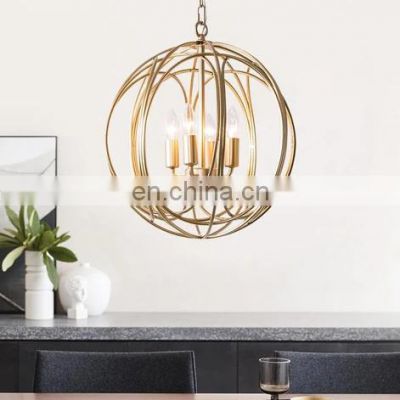 Modern Hanging Cage Lamp 4 Heads Gold Color Decorative Lamp