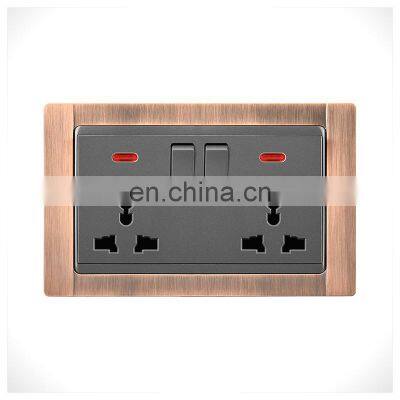 Universal Type 146 Double 3 pin Wall Socket With Switch Zinc Alloy Panel Socket And Switches Electrical With LED Light