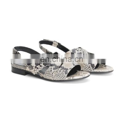 Snake print design with buckle strap ladies flat sandals and stylish new design women shoes