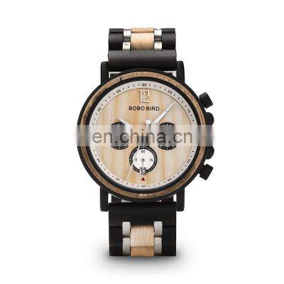 BOBO BIRD Bamboo Classic Chronograph Rustic Texture Automatic Wood Watch for Men Business Own Design Business