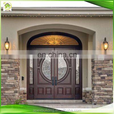 arch mahogany solid wood custom double entry doors with transom