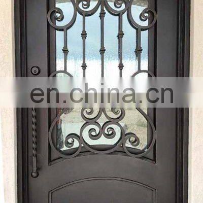 House Front Heavy Duty Threshold Hinge Anti Rust Galvanized Surface Treatment Security Wrought Iron Single Entry Door With Glass photo-5