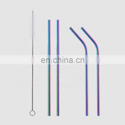 Factory Direct 6mm caliber iridescent custom logo wholesale reusable eco friendly metal stainless steel drinking straws