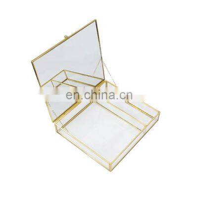 Display Cosmetic Sets Counter Organizer Glass Case Brass Frame Jewelry Box With Mirror photo-5