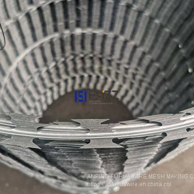Galvanized Razor Wire Concertina Coil Size BTO-30 Razor Barbed Wire Combat Wire Round photo-2