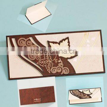 Newest 2016 Blank Inserts Printable Rectangle Leaf Wooden Designed Wedding Cards