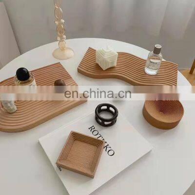 Nordic Wooden Serving Tray Water Ripple Wood Beech Bread Board Incense Serving Decorative Tray for Photography Props Home Decor