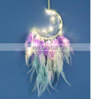 Morden Style Led Dreamcatcher Catchers Dream Catcher Moon Luna Handmade Wind Chimes Home Big Size ZXS-DC008 Zhenxishi Folk Art