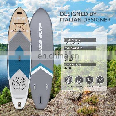 11'x33''x6'' Ocean Blue Wood Design Inflatable Sup Stand Up Paddle Board ISUP photo-2