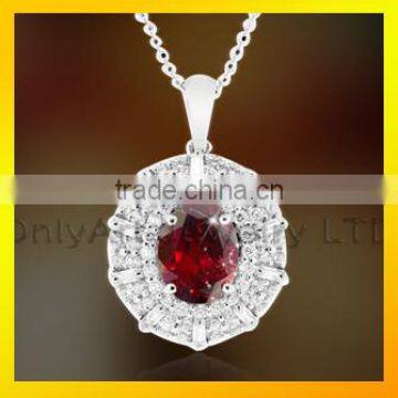 distinguished red cz neckless 925 sterling sliver neckless for women