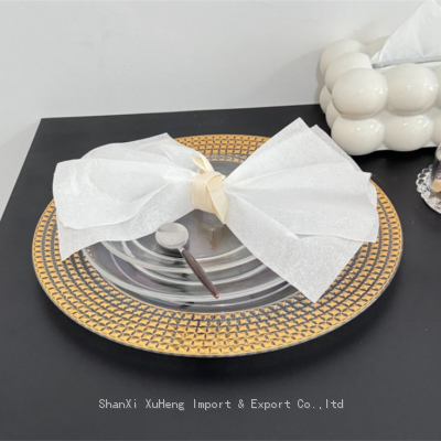Wholesale Reusable 13 Inch Clear Acrylic Gold Beaded Charger Plates For Wedding Dinner photo-3