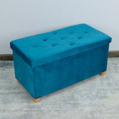 Foldable storage velvet ottoman-Light Blue