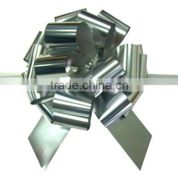 metallic silver color ribbon pull bow for birthday party decorative and gift packing