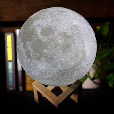 Dimmable Touch Control Brightness Wooden Stand Electric 3D Print Full 16 Colors Lamp Moon Lamp