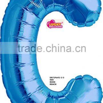 EN71 approved 34 inch helium saving big letter c balloon with tabs