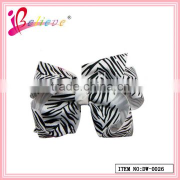 Factory wholesale promotional animal stripes pattern hair bow ribbon hairgrips for girls (DW--0026)