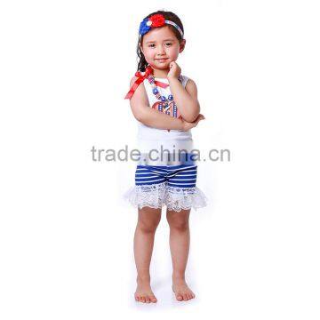 4th of July Baby Outfit Independence Day White Tank Top Lace Ruffle Short Girls S photo-3
