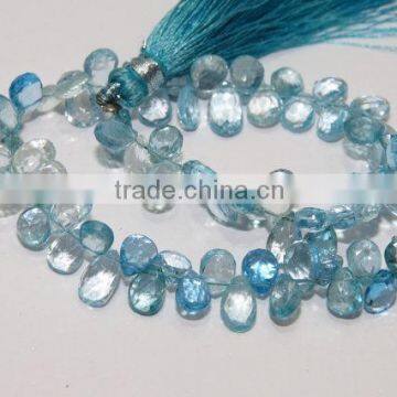 100% Natural Blue Topaz faceted Tear,Pear, Drops Briolette 6X4.5MM-9.5X5.5MM Approx 8''Inch AAA++ On WholeSale Price.