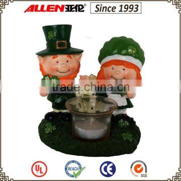 5.5" boy&girl resin figurines with shamrock candle holder for Irish