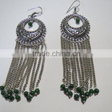 Victorian Style Aventurine Gemstone Earrings Oxodised Finish